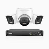 H800 - 4K 4 Channel PoE Security System with 2 Bullet & 1 Turret Cameras, Human & Vehicle Detection, Color & IR Night Vision, Built-in Mic, RTSP Supported