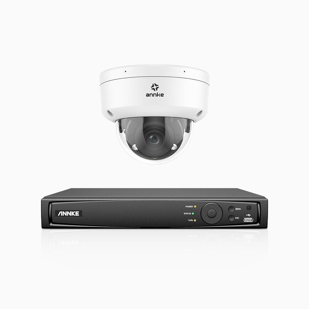 AZH800 - 4K 4 Channel 1 Camera PoE Security System, 4X Optical Zoom, 2.8 - 12 MM Motorized Varifocal Lens, Smart Dual Light Night Vision, Motion Detection 2.0, Built-in Microphone, Siren & Strobe Alarm, Upgraded Version