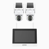 WTB400 - 4MP 4 Channel 2 Solar Cameras Wireless NVR CCTV System with 7″ Monitor,  IPS Touch Screen, Motion Detection, Two-Way Audio, 9000mAh Rechargeable Battery & Solar Powered, 270° Pan & 90° Tilt,  Works with Alexa