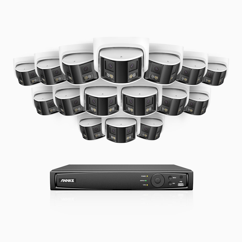 FDH600 - 16 Channel PoE Security System with 16 Dual Lens Cameras, 6MP Resolution, 180° Ultra Wide Angle, f/1.2 Super Aperture, Built-in Microphone, Active Siren & Alarm, Human & Vehicle Detection