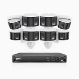 FDH600 - 16 Channel PoE Security System with 6 Bullet & 2 Turret Dual Lens Cameras, 6MP Resolution, 180° Ultra Wide Angle, f/1.2 Super Aperture, Built-in Microphone, Active Siren & Alarm, Human & Vehicle Detection