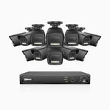 AH500 - 3K 16 Channel 12 Cameras PoE Security System, Color & IR Night Vision, 3072*1728 Resolution, f/1.6 Aperture (0.005 Lux), Human & Vehicle Detection, Built-in Microphone,IP67