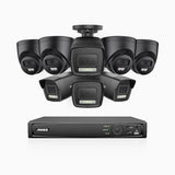 AH500 - 3K 16 Channel PoE Security System with 4 Bullet & 4 Turret Cameras, Color & IR Night Vision, 3072*1728 Resolution, f/1.6 Aperture (0.005 Lux), Human & Vehicle Detection, Built-in Microphone,IP67