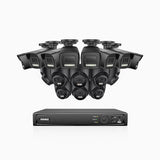 AH500 - 3K 16 Channel PoE Security System with 8 Bullet & 8 Turret Cameras, Color & IR Night Vision, 3072*1728 Resolution, f/1.6 Aperture (0.005 Lux), Human & Vehicle Detection, Built-in Microphone,IP67