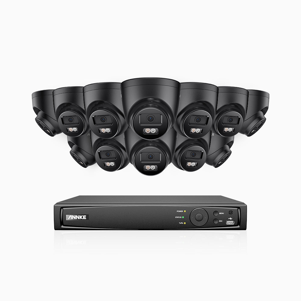 AH500 - 3K 16 Channel 12 Cameras PoE Security System, Color & IR Night Vision, 3072*1728 Resolution, f/1.6 Aperture (0.005 Lux), Human & Vehicle Detection, Built-in Microphone,IP67