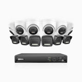 AH500 - 3K 16 Channel PoE Security System with 6 Bullet & 6 Turret Cameras, Color & IR Night Vision, 3072*1728 Resolution, f/1.6 Aperture (0.005 Lux), Human & Vehicle Detection, Built-in Microphone,IP67