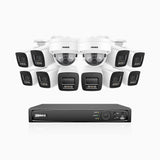 H800 - 4K 16 Channel PoE Security System with 10 Bullet & 2 Dome (IK10) Cameras, Vandal-Resistant, Human & Vehicle Detection, Color & IR Night Vision, Built-in Mic, RTSP Supported