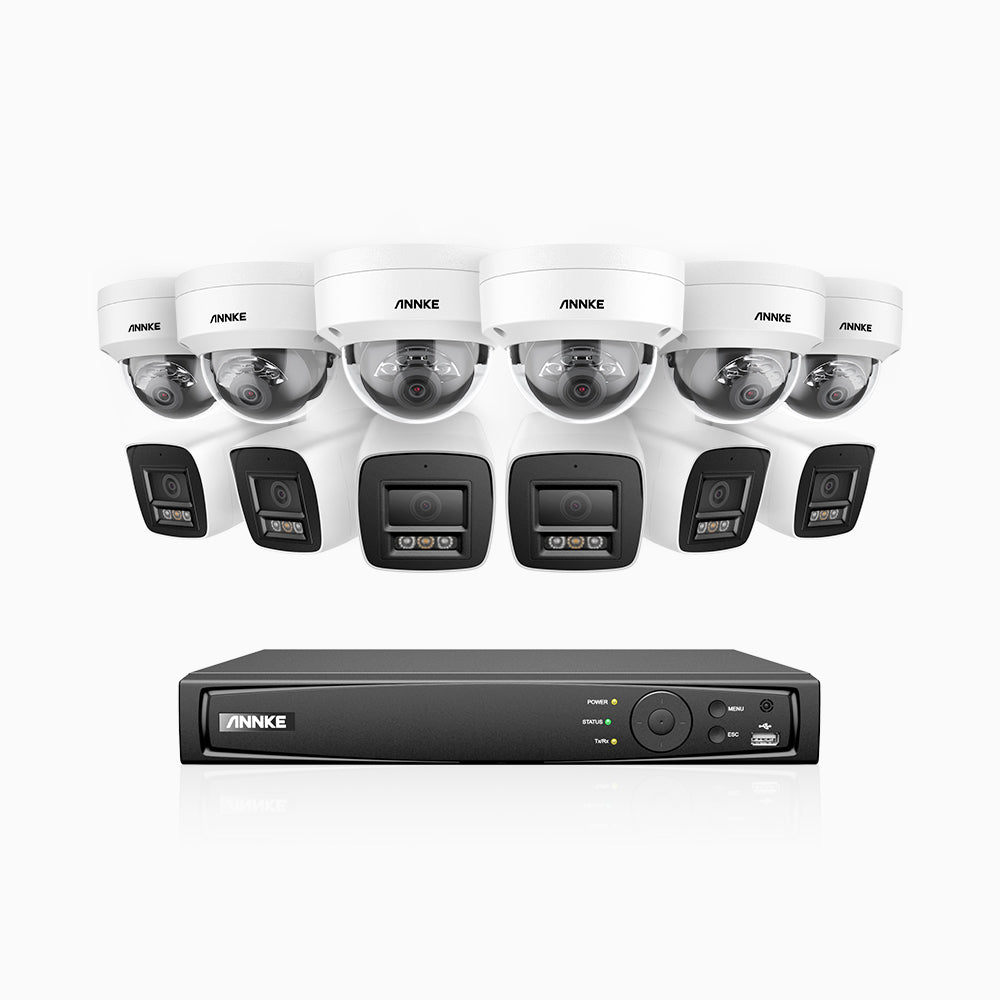 H800 - 4K 16 Channel PoE Security System with 6 Bullet & 6 Dome (IK10) Cameras, Vandal-Resistant, Human & Vehicle Detection, Color & IR Night Vision, Built-in Mic, RTSP Supported