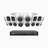 H800 - 4K 16 Channel PoE Security System with 6 Bullet & 10 Turret Cameras, Human & Vehicle Detection, Color & IR Night Vision, Built-in Mic, RTSP Supported