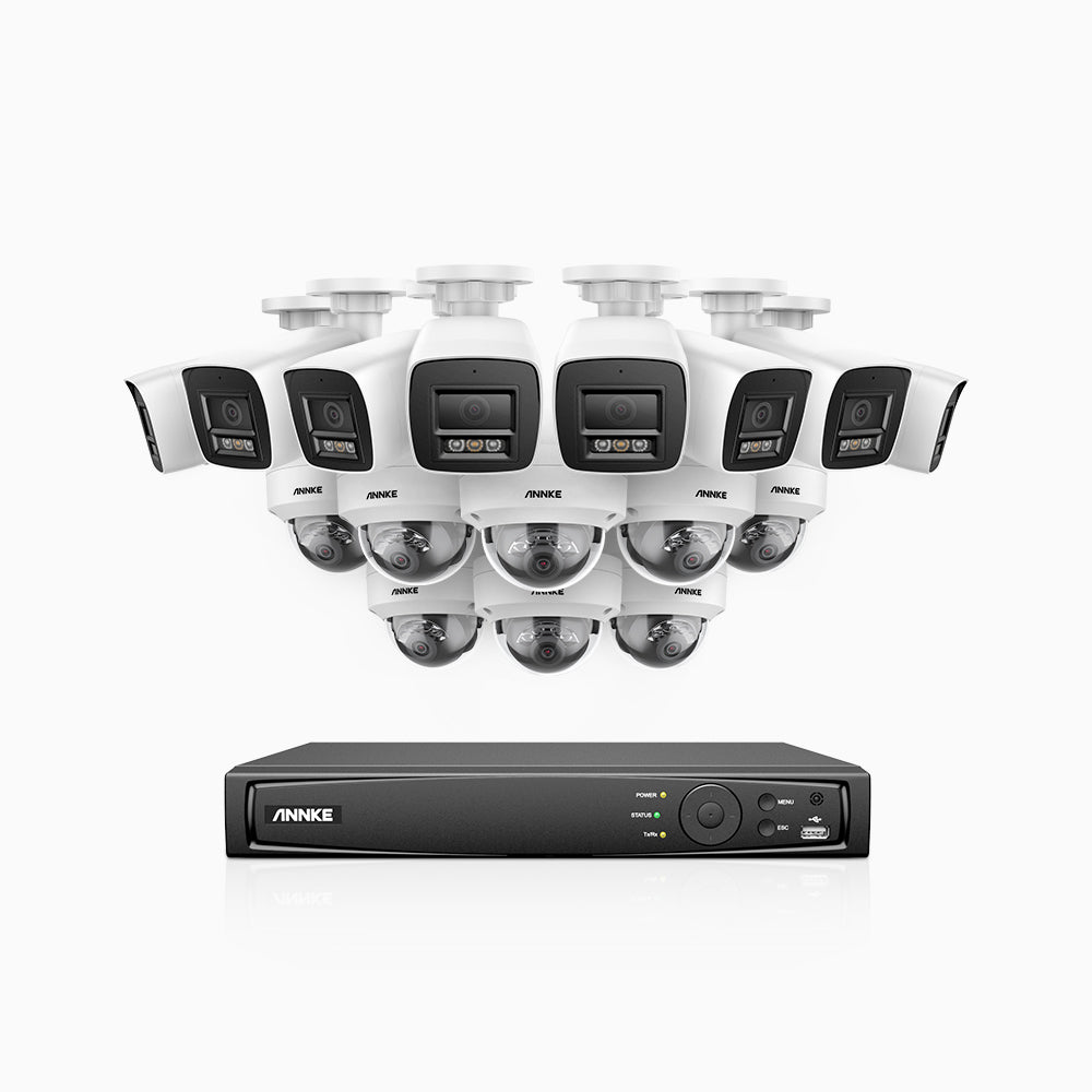 H800 - 4K 16 Channel PoE Security System with 8 Bullet & 8 Dome (IK10) Cameras, Vandal-Resistant, Human & Vehicle Detection, Color & IR Night Vision, Built-in Mic, RTSP Supported