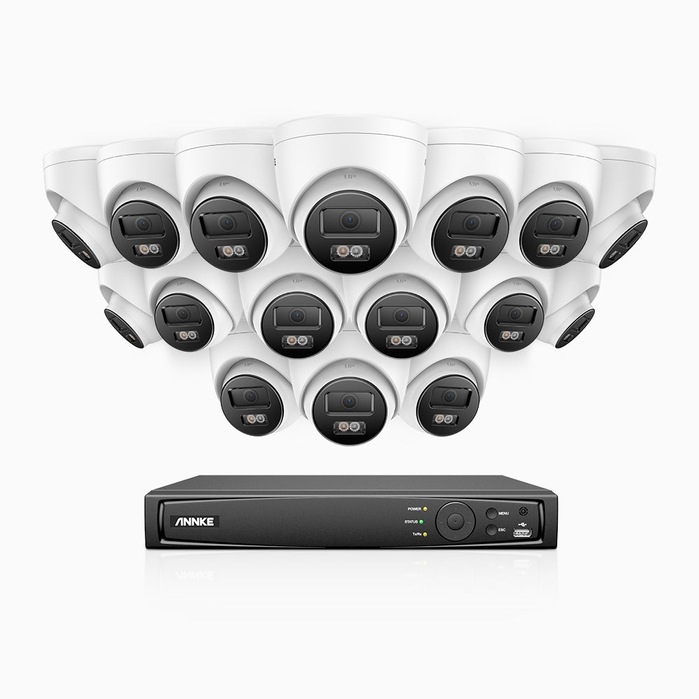 H1200 - 4K 12MP 16 Channel 16 Cameras PoE Security System, Color & IR Night Vision, Human & Vehicle Detection, H.265+, Built-in Microphone, Max. 512 GB Local Storage, IP67