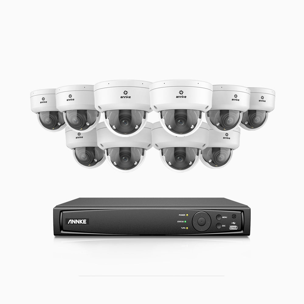 AZH800 - 4K 16 Channel 10 Cameras PoE Security System, 4X Optical Zoom, 2.8 - 12 MM Motorized Varifocal Lens, Smart Dual Light Night Vision, Motion Detection 2.0, Built-in Microphone, Siren & Strobe Alarm, Upgraded Version