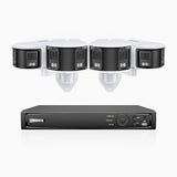 FDH600 - 8 Channel PoE Security System with 4 Dual Lens Cameras, 6MP Resolution, 180° Ultra Wide Angle, f/1.2 Super Aperture, Built-in Microphone, Active Siren & Alarm, Human & Vehicle Detection