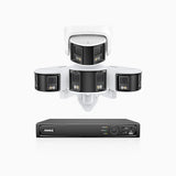 FDH600 - 8 Channel PoE Security System with 3 Bullet & 1 Turret Dual Lens Cameras, 6MP Resolution, 180° Ultra Wide Angle, f/1.2 Super Aperture, Built-in Microphone, Active Siren & Alarm, Human & Vehicle Detection