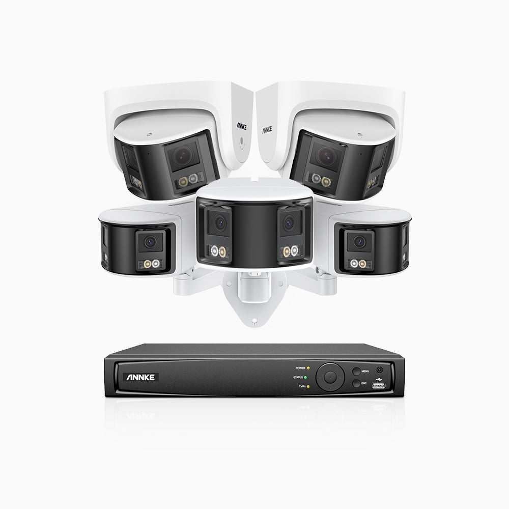 FDH600 - 8 Channel PoE Security System with 3 Bullet & 2 Turret Dual Lens Cameras, 6MP Resolution, 180° Ultra Wide Angle, f/1.2 Super Aperture, Built-in Microphone, Active Siren & Alarm, Human & Vehicle Detection