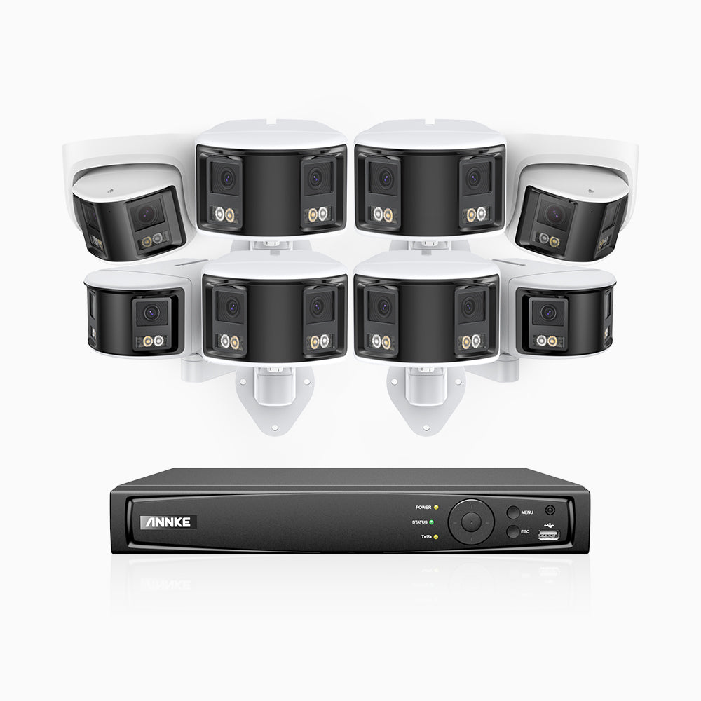 FDH600 - 8 Channel PoE Security System with 6 Bullet & 2 Turret Dual Lens Cameras, 6MP Resolution, 180° Ultra Wide Angle, f/1.2 Super Aperture, Built-in Microphone, Active Siren & Alarm, Human & Vehicle Detection