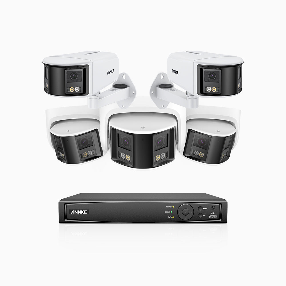 FDH600 - 8 Channel PoE Security System with 2 Bullet & 3 Turret Dual Lens Cameras, 6MP Resolution, 180° Ultra Wide Angle, f/1.2 Super Aperture, Built-in Microphone, Active Siren & Alarm, Human & Vehicle Detection