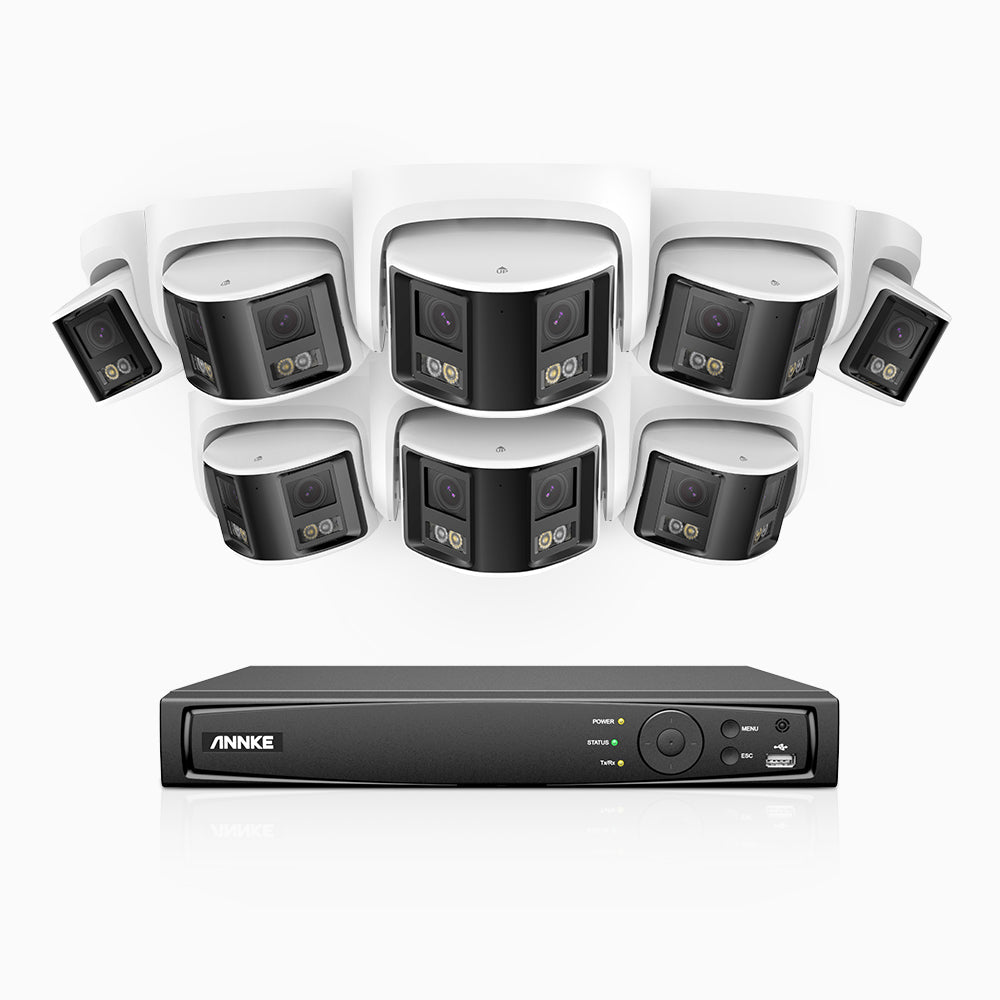 FDH600 - 8 Channel PoE Security System with 8 Dual Lens Cameras, 6MP Resolution, 180° Ultra Wide Angle, f/1.2 Super Aperture, Built-in Microphone, Active Siren & Alarm, Human & Vehicle Detection