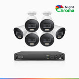 NightChroma<sup>TM</sup> NBRK800 - 4K  8 Channel 6 Cameras Outdoor PoE Security  System, Red Blue Flashing Lights & Siren, 3840*2160@25 fps, Acme Color & IR Night Vision, Human & Vehicle Detection, Two-Way Audio, IP67 Weatherproof