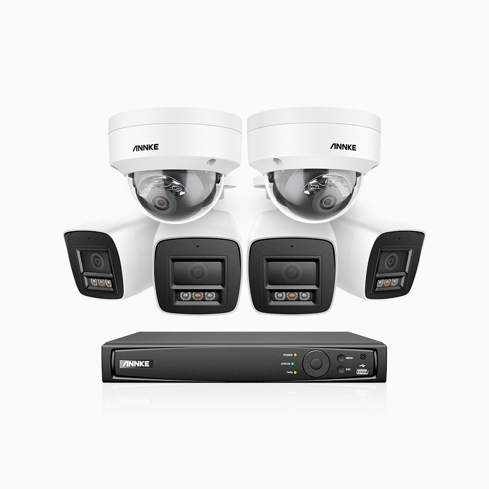 H800 - 4K 8 Channel PoE Security System with 4 Bullet & 2 Dome (IK10) Cameras, Vandal-Resistant, Human & Vehicle Detection, Built-in Mic, RTSP Supported
