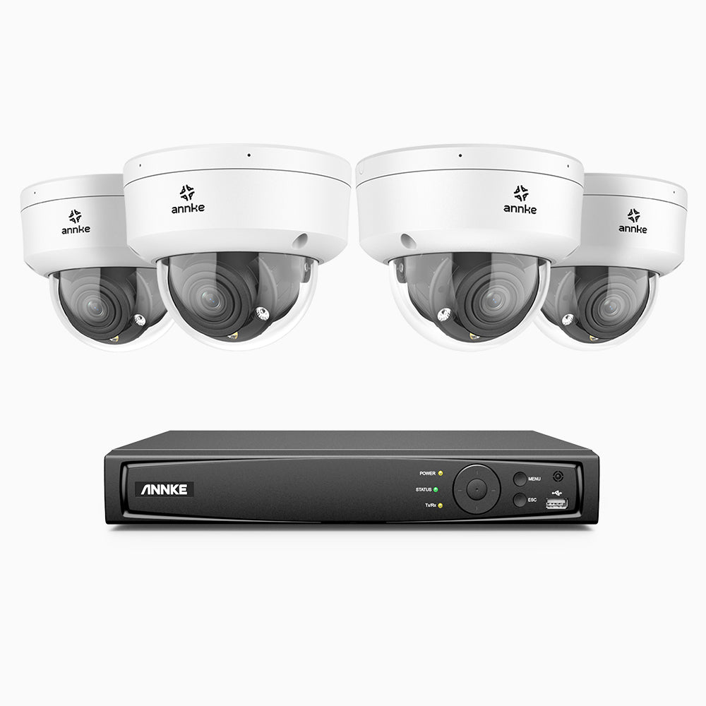 AZH800 - 4K 8 Channel 4 Cameras PoE Security System, 4X Optical Zoom, 2.8 - 12 MM Motorized Varifocal Lens, Smart Dual Light Night Vision, Motion Detection 2.0, Built-in Microphone, Siren & Strobe Alarm, Upgraded Version