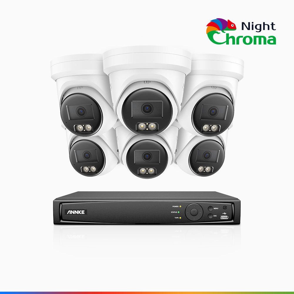 NightChroma<sup>TM</sup> NBRK800 - 4K  8 Channel 6 Cameras Outdoor PoE Security  System, Red Blue Flashing Lights & Siren, 3840*2160@25 fps, Acme Color & IR Night Vision, Human & Vehicle Detection, Two-Way Audio, IP67 Weatherproof