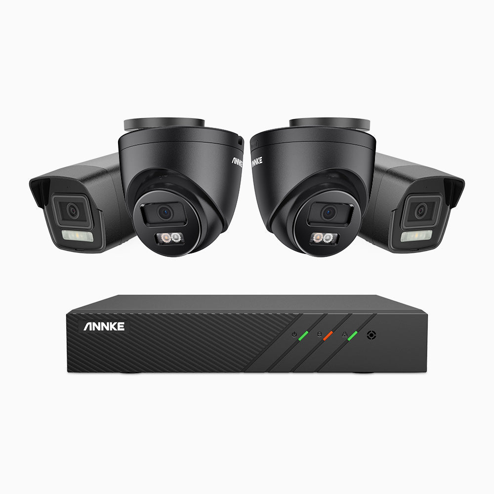 AH500 - 3K 8 Channel PoE Security System with 2 Bullet & 2 Turret Cameras, Color & IR Night Vision, 3072*1728 Resolution, f/1.6 Aperture (0.005 Lux), Human & Vehicle Detection, Built-in Microphone,IP67