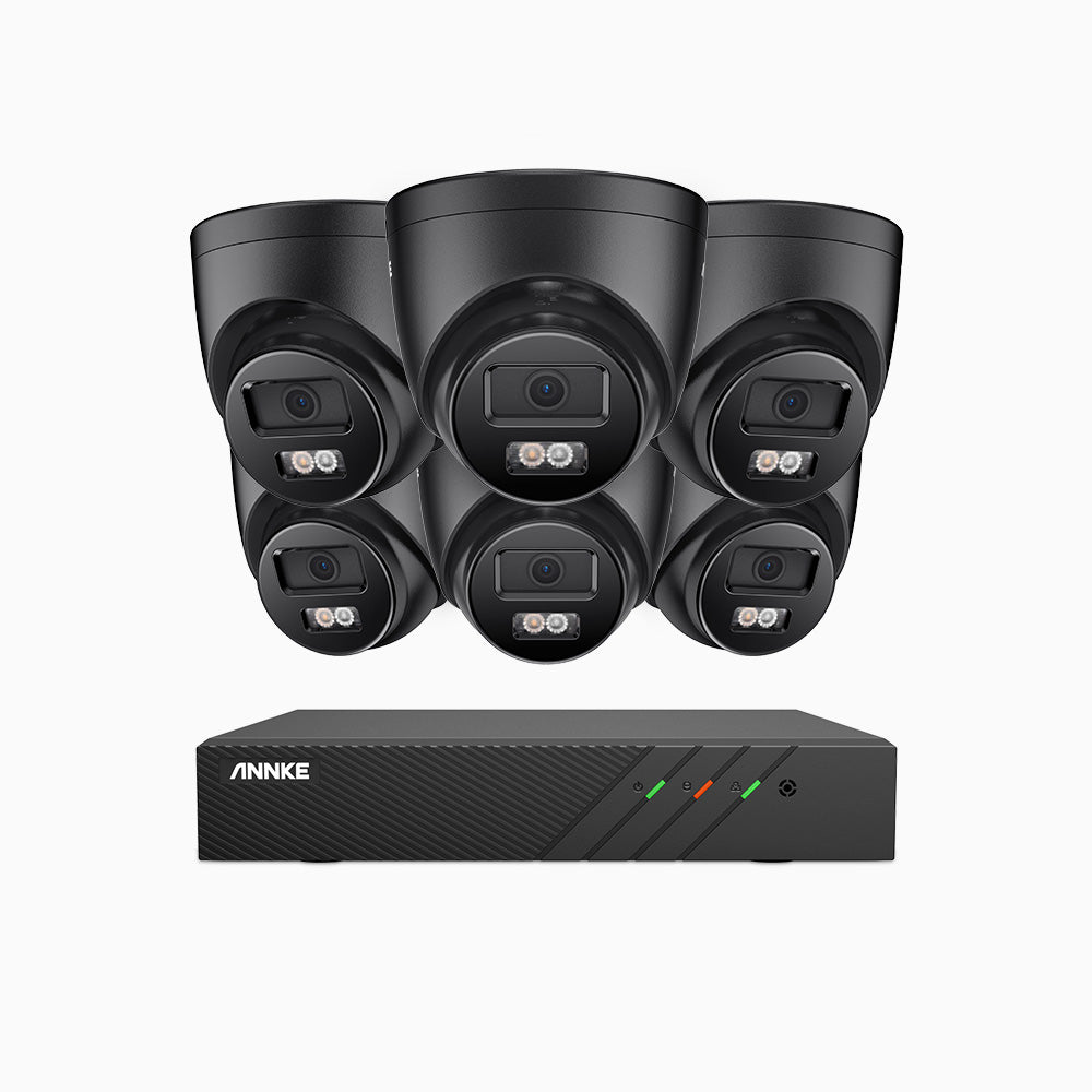 AH500 - 3K 8 Channel 6 Cameras PoE Security System, Color & IR Night Vision, 3072*1728 Resolution, f/1.6 Aperture (0.005 Lux), Human & Vehicle Detection, Built-in Microphone,IP67