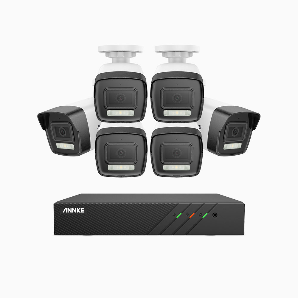 AH500 - 3K 8 Channel 6 Cameras PoE Security System, Color & IR Night Vision, 3072*1728 Resolution, f/1.6 Aperture (0.005 Lux), Human & Vehicle Detection, Built-in Microphone,IP67