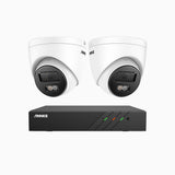 AH500 - 3K 8 Channel 2 Cameras PoE Security System, Color & IR Night Vision, 3072*1728 Resolution, f/1.6 Aperture (0.005 Lux), Human & Vehicle Detection, Built-in Microphone,IP67