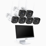 WTL500 - 5MP 10 Channel 6 Cameras Wireless NVR CCTV System with 12″ Monitor, EXIR Night Vision, Two-Way Audio, Built-in Microphone, Works with Alexa, IP66