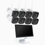 WTL500 - 5MP 10 Channel 8 Cameras Wireless NVR CCTV System with 12″ Monitor, EXIR Night Vision, Two-Way Audio, Built-in Microphone, Works with Alexa, IP66