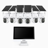 WTB400 - 4MP 10 Channel 6 Solar Cameras Wireless NVR CCTV System with 12″ Monitor,  IPS Touch Screen, Motion Detection, Two-Way Audio, 9000mAh Rechargeable Battery & Solar Powered, 270° Pan & 90° Tilt,  Works with Alexa