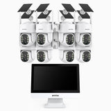 WTB400 - 4MP 10 Channel 8 Solar Cameras Wireless NVR CCTV System with 12″ Monitor,  IPS Touch Screen, Motion Detection, Two-Way Audio, 9000mAh Rechargeable Battery & Solar Powered, 270° Pan & 90° Tilt,  Works with Alexa