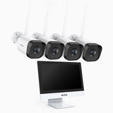 WTL800 - 4K 10 Channel 4 Cameras Wireless NVR CCTV System with 12″ Monitor, 2.4/5.8G Dual-Band WiFi Pro, Human Motion Detection, Two-Way Audio, Night Vision, Works with Alexa