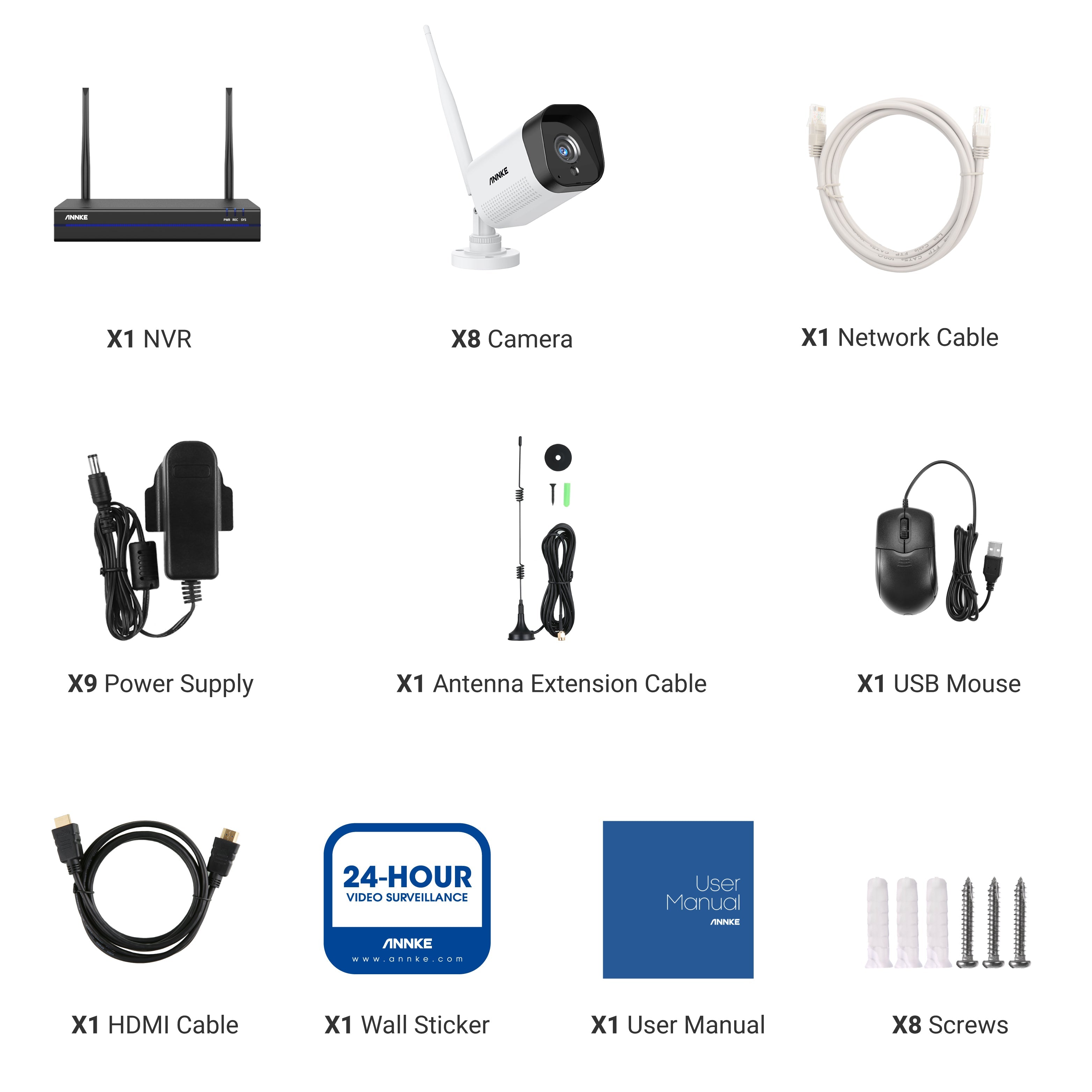 WS300 – 2K Super HD 8 Channel 8 Cameras Wireless NVR Security System, Built-in Mic, Human Recognition, Works with Alexa