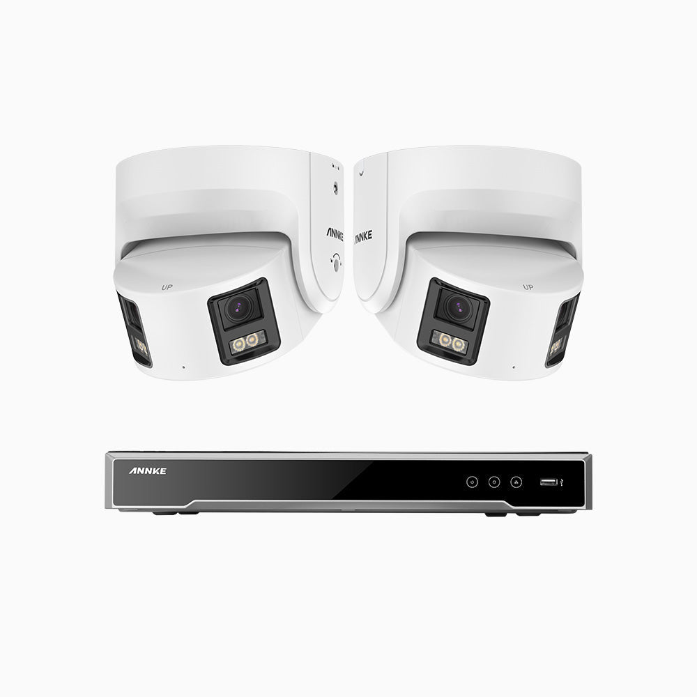 NightChroma<sup>TM</sup> NDK800 – 4K 8 Channel 2 Panoramic Dual Lens Cameras PoE Security System, f/1.0 Super Aperture, Acme Color Night Vision, Active Siren and Strobe, Human & Vehicle Detection, 2CH 4K Decoding Capability, Built-in Mic ,Two-Way Audio