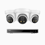AH800 - 4K 8 Channel 3 Cameras PoE Security System, 1/1.8'' BSI Sensor, f/1.6 Aperture (0.003 Lux), Siren & Strobe Alarm,Two-Way Audio, Human & Vehicle Detection,  Perimeter Protection, Works with Alexa