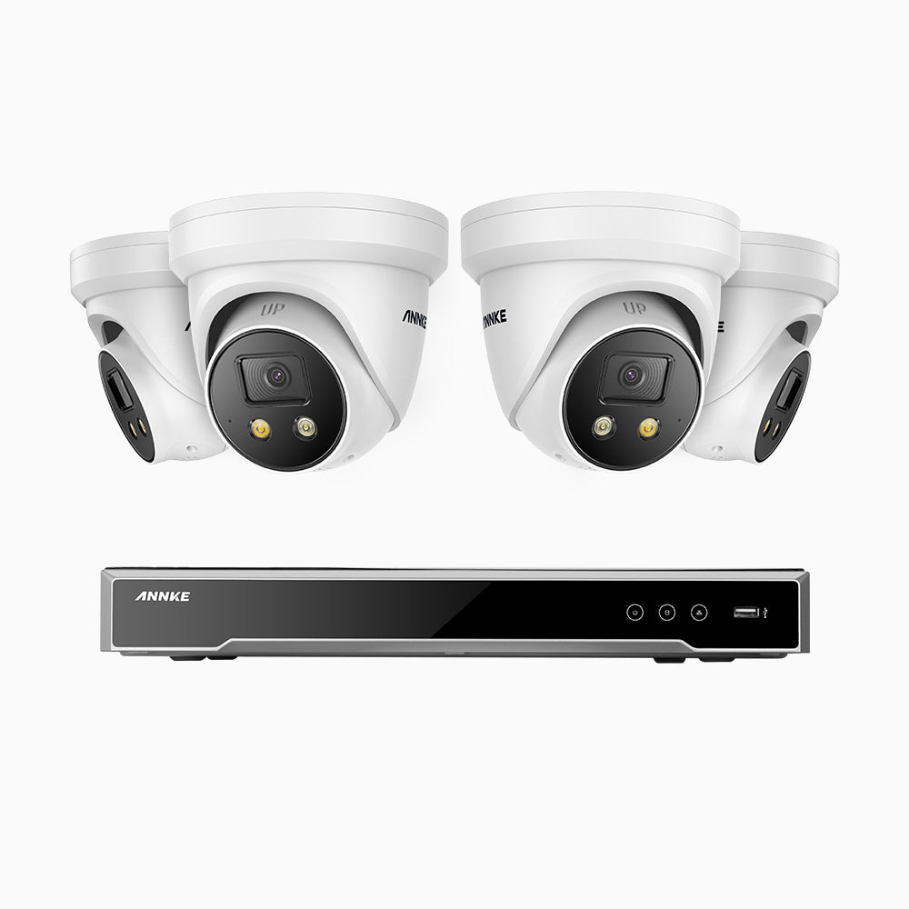 AH800 - 4K 8 Channel 4 Cameras PoE Security System, 1/1.8'' BSI Sensor, f/1.6 Aperture (0.003 Lux), Siren & Strobe Alarm,Two-Way Audio, Human & Vehicle Detection,  Perimeter Protection, Works with Alexa