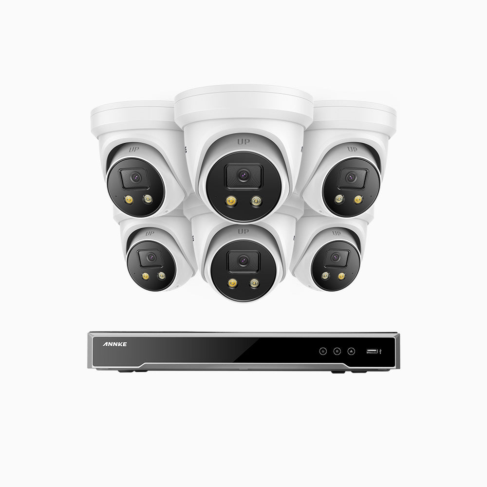 AH800 - 4K 8 Channel 6 Cameras PoE Security System, 1/1.8'' BSI Sensor, f/1.6 Aperture (0.003 Lux), Siren & Strobe Alarm,Two-Way Audio, Human & Vehicle Detection,  Perimeter Protection, Works with Alexa