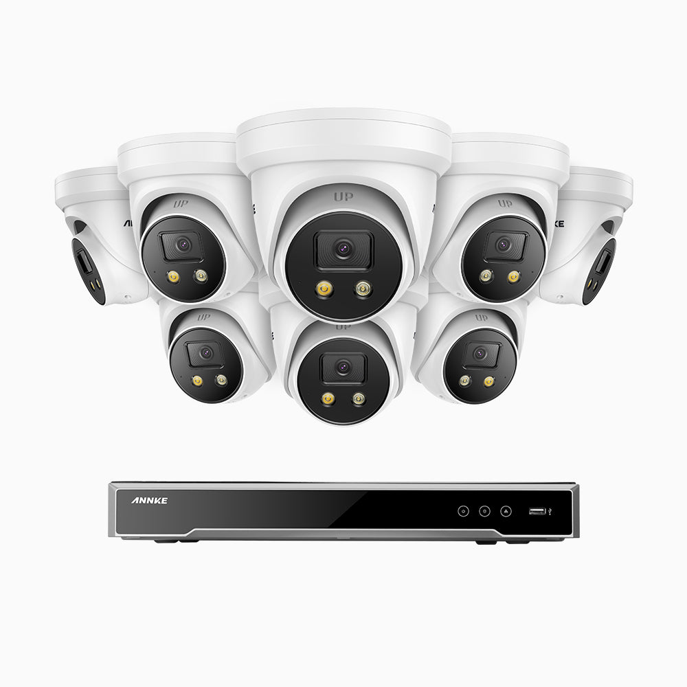 AH800 - 4K 8 Channel 8 Cameras PoE Security System, 1/1.8'' BSI Sensor, f/1.6 Aperture (0.003 Lux), Siren & Strobe Alarm,Two-Way Audio, Human & Vehicle Detection,  Perimeter Protection, Works with Alexa