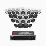 H500 - 3K 32 Channel PoE Security System with 10 Bullet & 14 Turret Cameras, Built-in Mic & SD Card Slot, Works with Alexa, 16-Port PoE Switch Included ,IP67 Waterproof, RTSP Supported