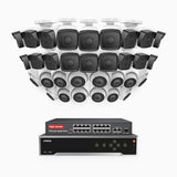 H500 - 3K 32 Channel PoE Security System with 18 Bullet & 14 Turret Cameras, EXIR 2.0 Night Vision, Built-in Mic & SD Card Slot, Works with Alexa, 16-Port PoE Switch Included ,IP67 Waterproof, RTSP Supported