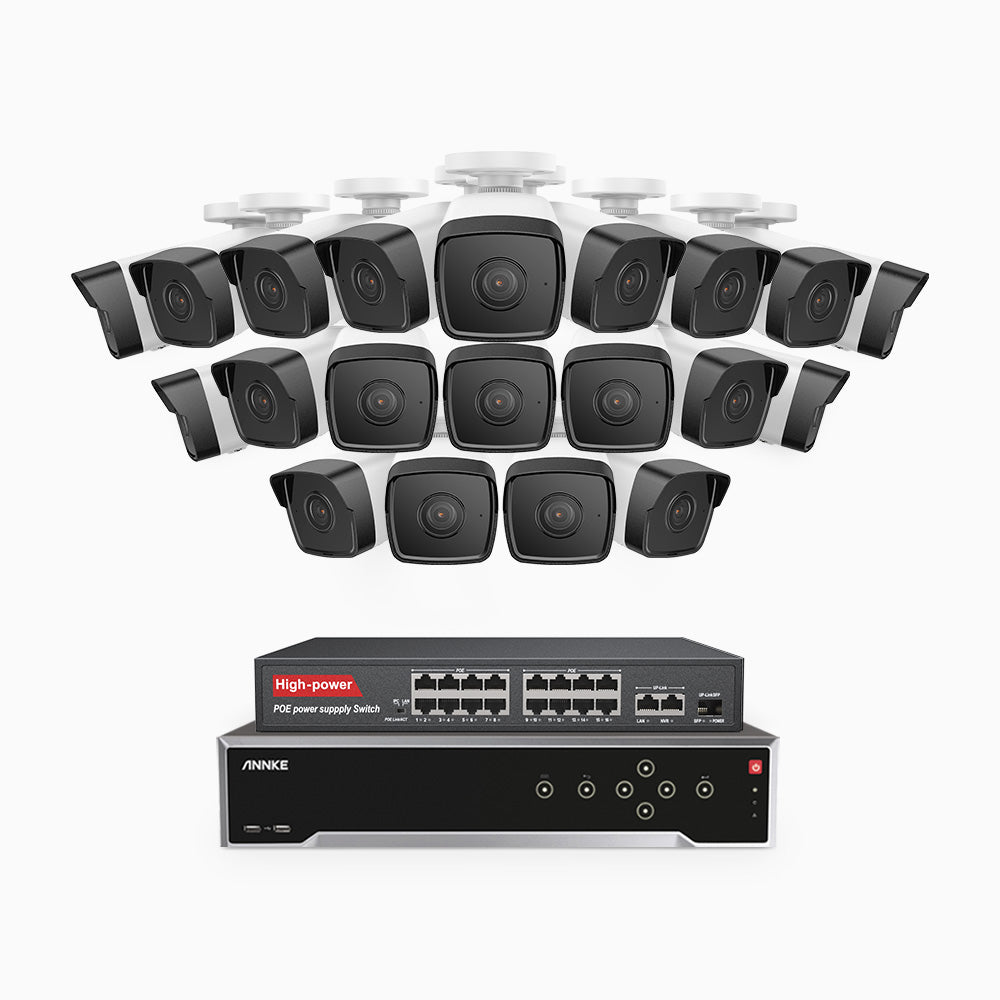 H500 - 3K 32 Channel 20 Cameras PoE Security System, EXIR 2.0 Night Vision, Built-in Mic & SD Card Slot, Works with Alexa, 16-Port PoE Switch Included ,IP67 Waterproof, RTSP Supported
