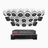 H500 - 3K 32 Channel PoE Security System with 4 Bullet & 16 Turret Cameras, EXIR 2.0 Night Vision, Built-in Mic & SD Card Slot, Works with Alexa, 16-Port PoE Switch Included ,IP67 Waterproof, RTSP Supported