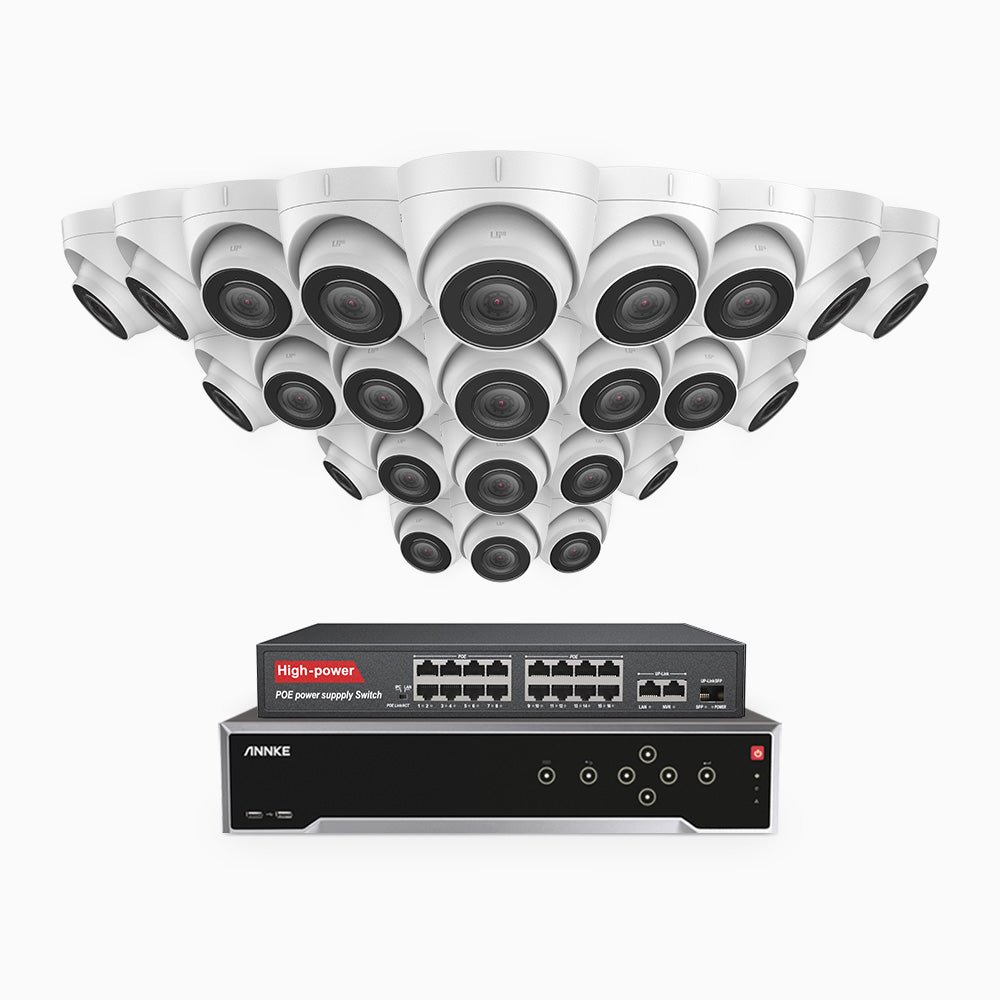 H500 - 3K 32 Channel 24 Cameras PoE Security System, EXIR 2.0 Night Vision, Built-in Mic & SD Card Slot, Works with Alexa, 16-Port PoE Switch Included ,IP67 Waterproof, RTSP Supported