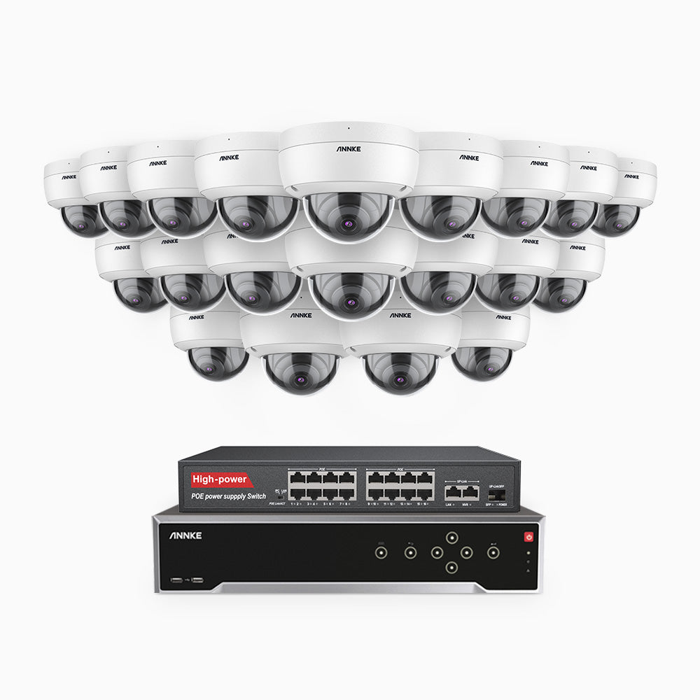 H500 - 3K 32 Channel 20 Cameras PoE Security System, EXIR 2.0 Night Vision, Built-in Mic & SD Card Slot, Works with Alexa, 16-Port PoE Switch Included ,IP67 Waterproof, RTSP Supported