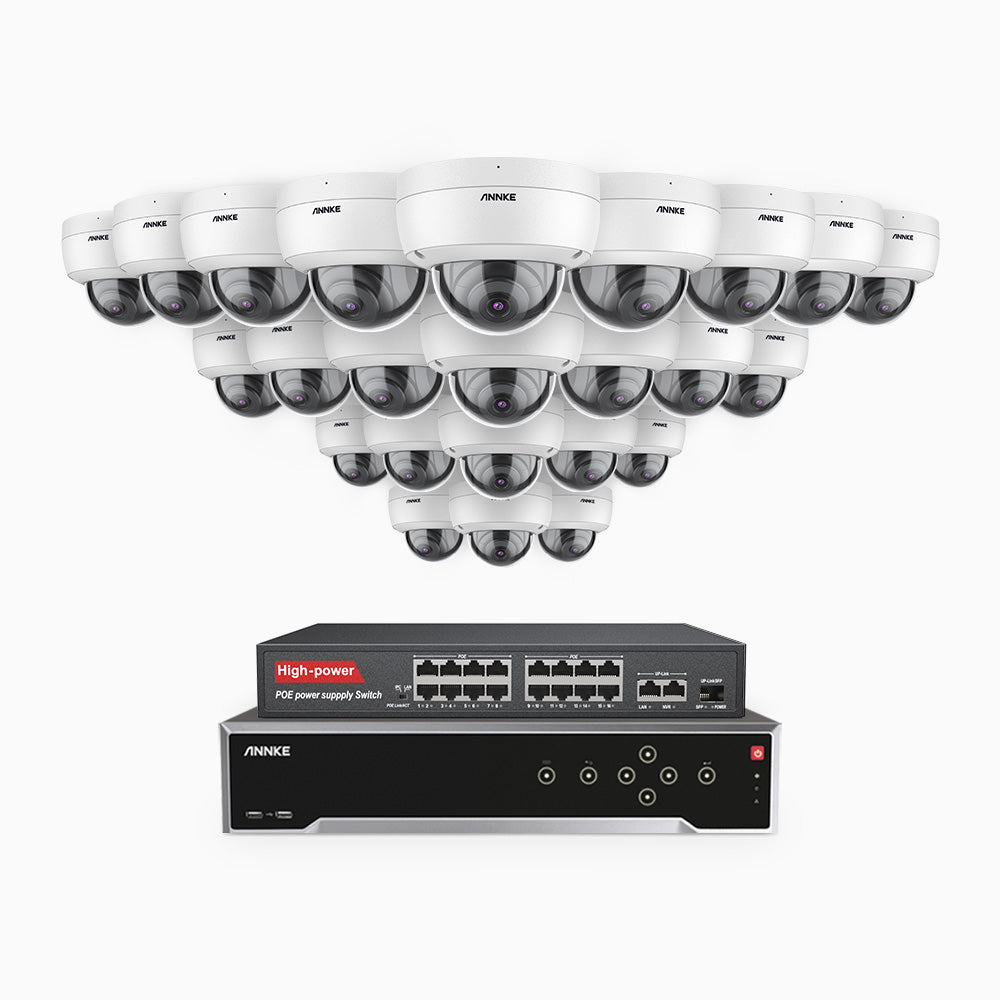 H500 - 3K 32 Channel 24 Cameras PoE Security System, EXIR 2.0 Night Vision, Built-in Mic & SD Card Slot, Works with Alexa, 16-Port PoE Switch Included ,IP67 Waterproof, RTSP Supported