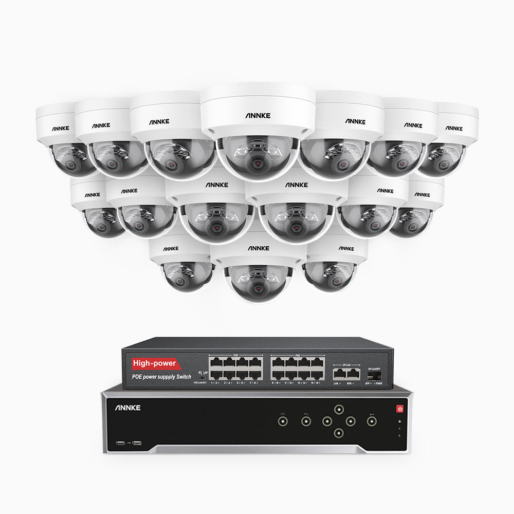 H1200 - 4K 12MP 32 Channel 16 Cameras PoE Security System, Color & IR Night Vision, Human & Vehicle Detection, H.265+, Built-in Microphone, Max. 512 GB Local Storage, IP67