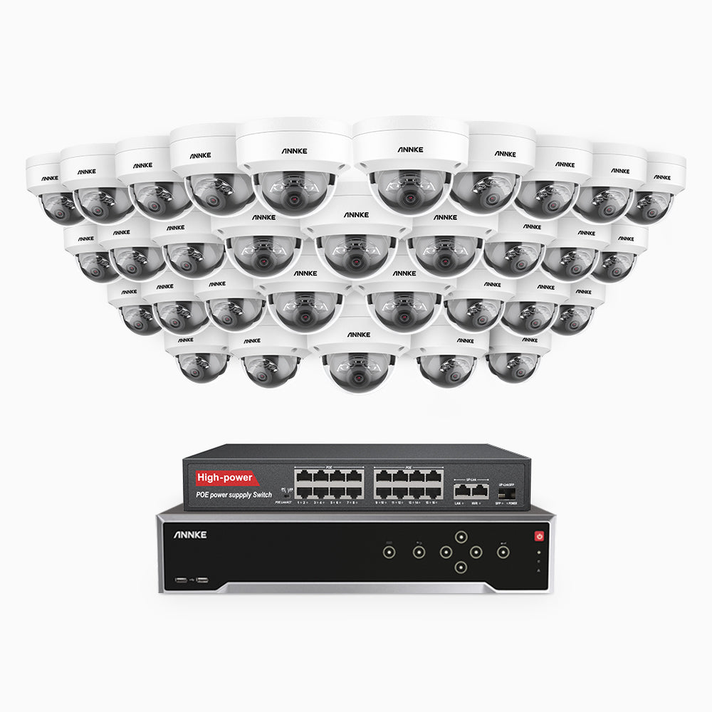H800 - 4K 32 Channel 32 Cameras PoE Security System, Human & Vehicle Detection, Color & IR Night Vision, Built-in Mic, RTSP Supported, 16-Port PoE Switch Included